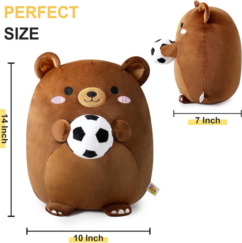14-Inch Plush Brown Bear with Soccer Ball - Ultra Soft Toy