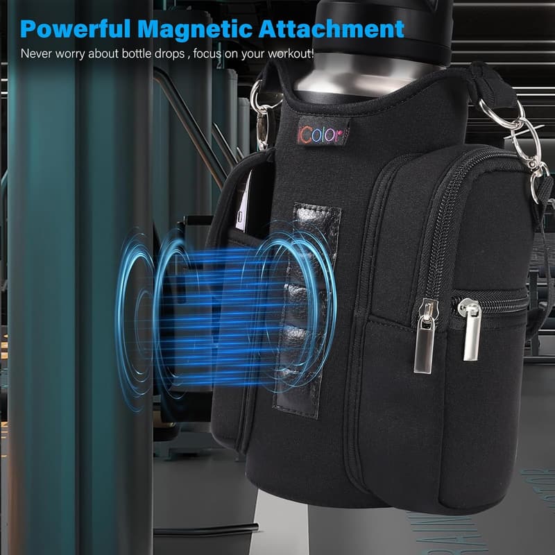 Magnetic Gym Bag Water Bottle Holder with Phone Pockets