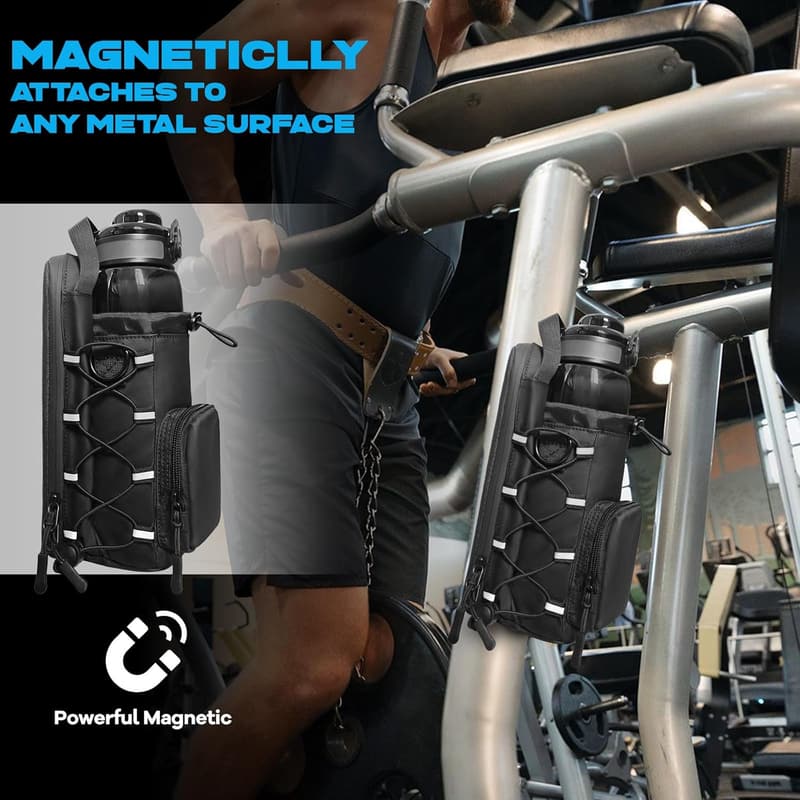 All Black Magnetic Gym Bag with Water Bottle Holder