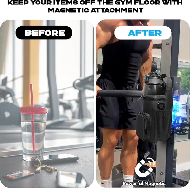 All Black Magnetic Gym Bag with Water Bottle Holder
