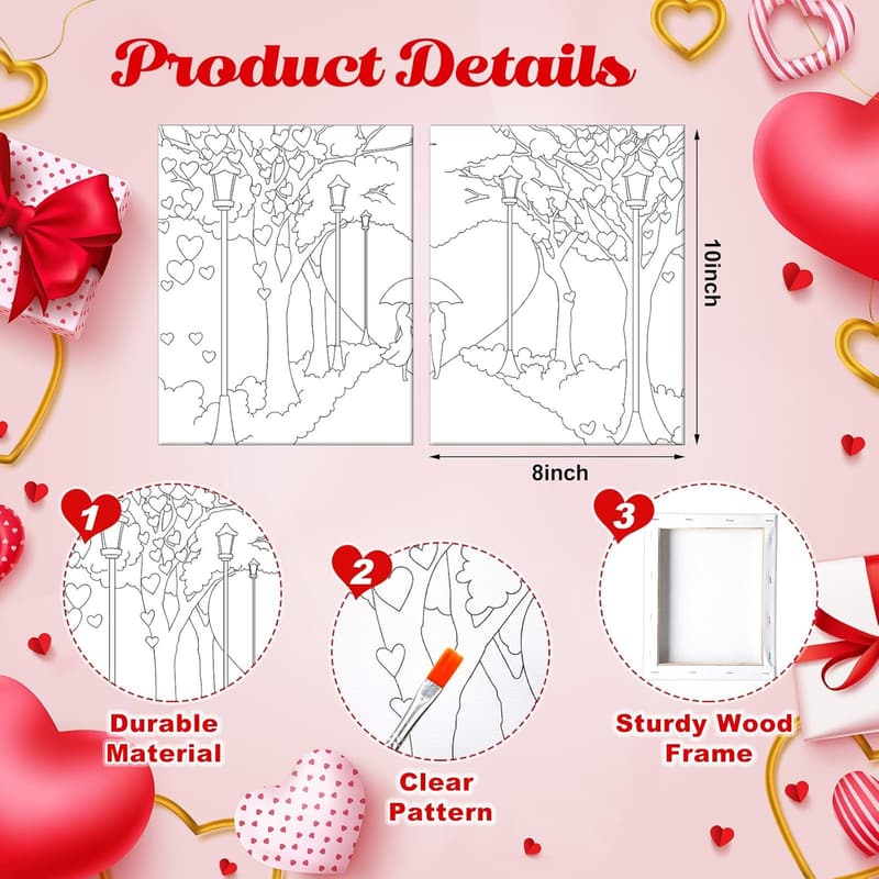Valentine's Day Sip and Paint Kit for Couples - 112 Pcs Pre-Drawn Canvas