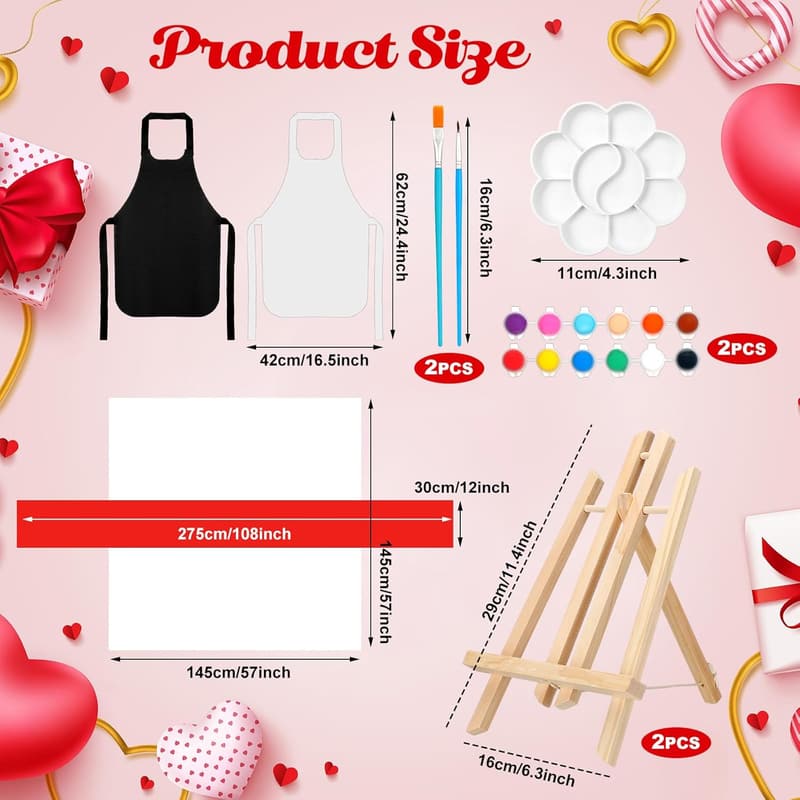 Valentine's Day Sip and Paint Kit for Couples - 112 Pcs Pre-Drawn Canvas