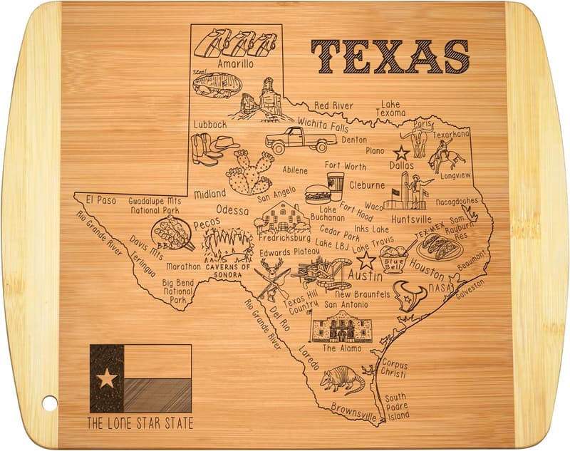 Texas State Map Bamboo Cutting Board - Home & Kitchen Gift