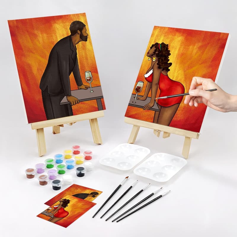Date Night Couples Painting Kit - Pre-Drawn Canvas Art Set