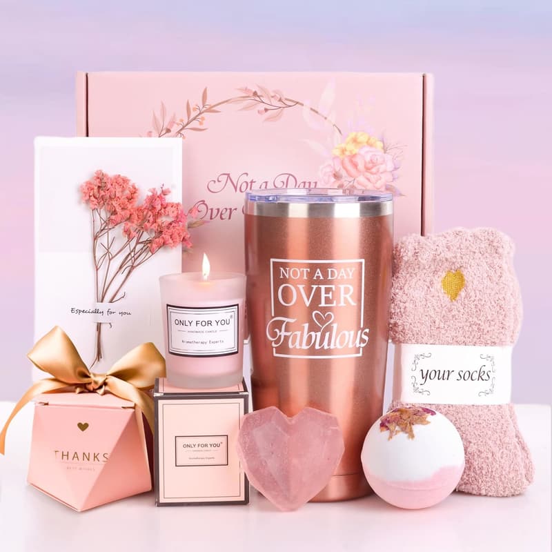 Birthday Spa Gift Basket with Unique Wine Tumbler for Women