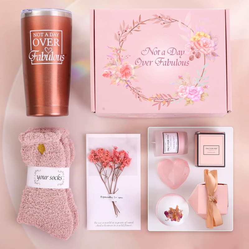 Birthday Spa Gift Basket with Unique Wine Tumbler for Women