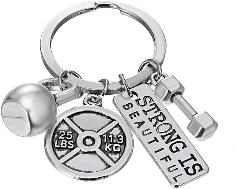 Fitness Gym Charm Keychain with Dumbbell & Kettlebell Designs
