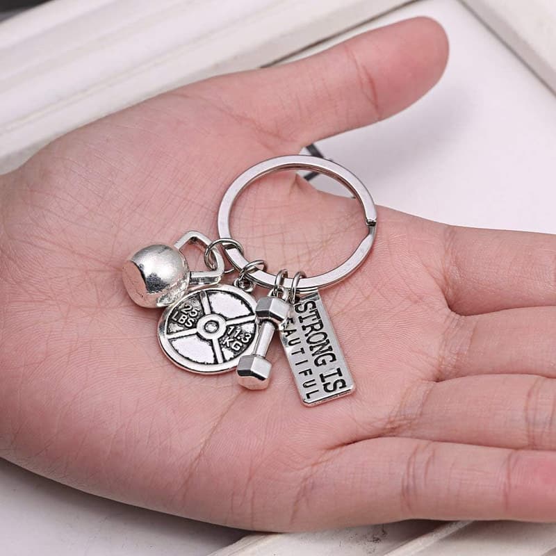 Fitness Gym Charm Keychain with Dumbbell & Kettlebell Designs