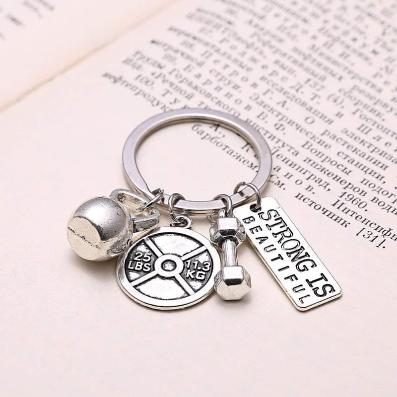 Fitness Gym Charm Keychain with Dumbbell & Kettlebell Designs