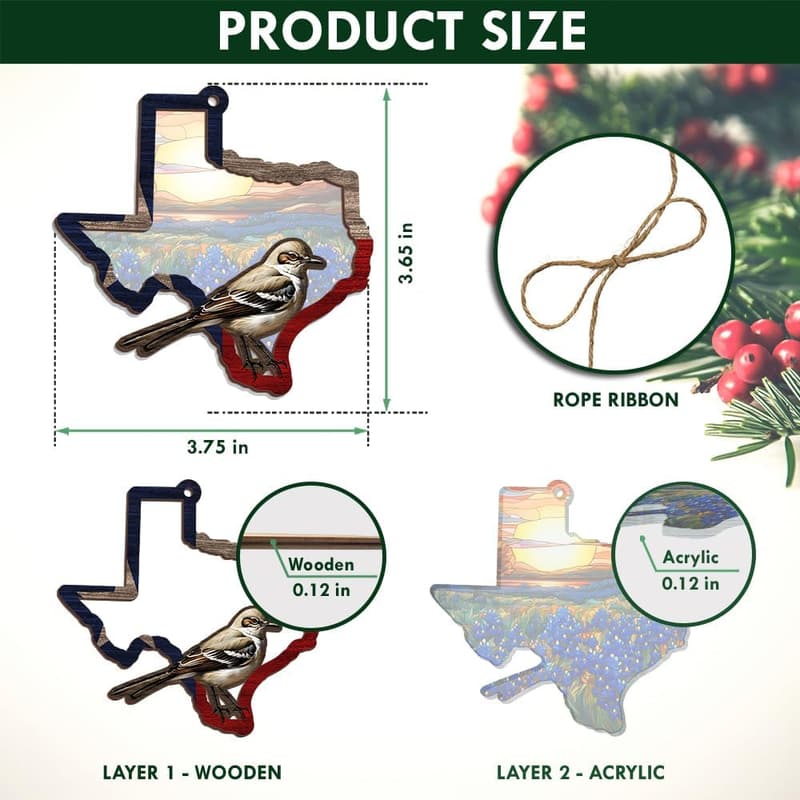 Texas Christmas Ornament - Decorative Suncatcher Gift