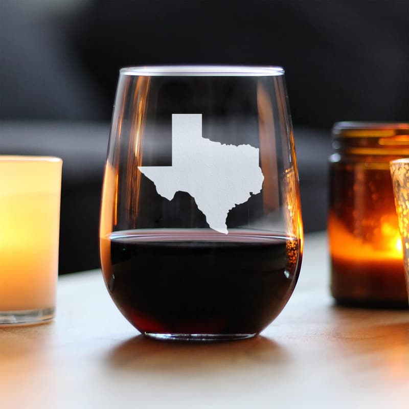 Texas State Outline Stemless Wine Glass - 17 oz Gift for Texans