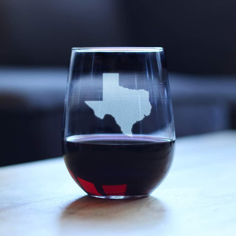Texas State Outline Stemless Wine Glass - 17 oz Gift for Texans
