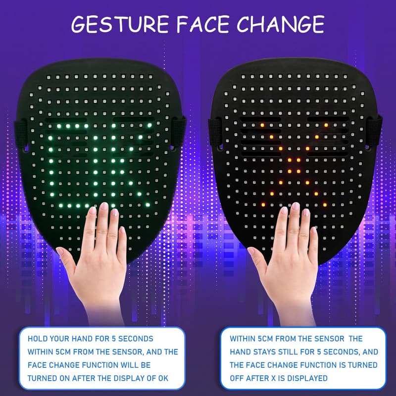 Gesture-Sensing LED Face Transforming Mask for Halloween Party