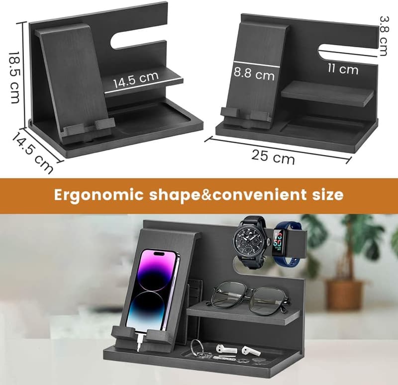 Wood Phone Docking Station - Birthday Gift for Men, Desk Organizer