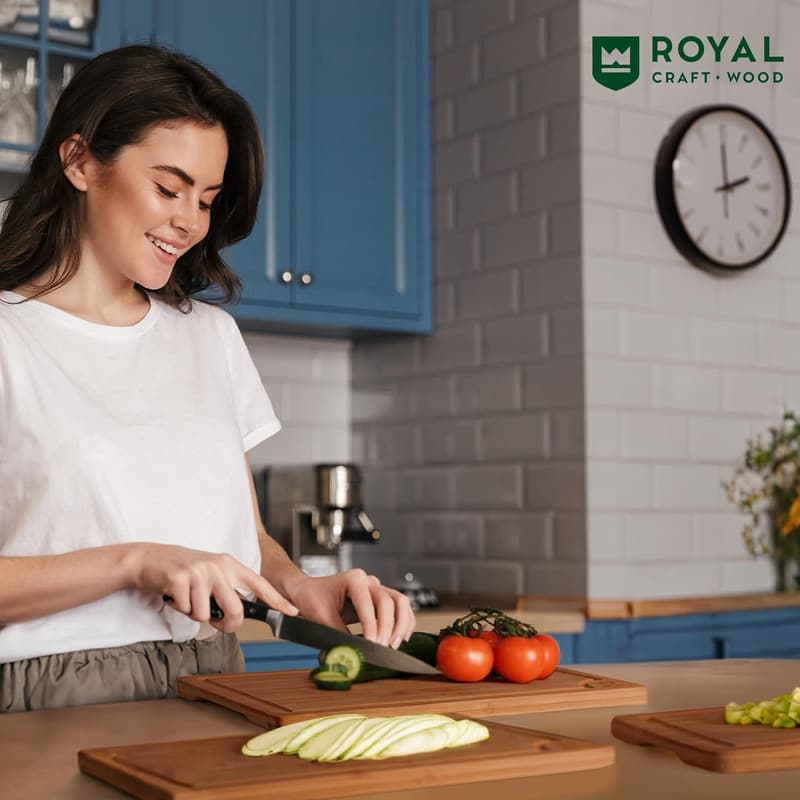 Bamboo Wooden Cutting Board Set with Juice Groove (3 Pcs)