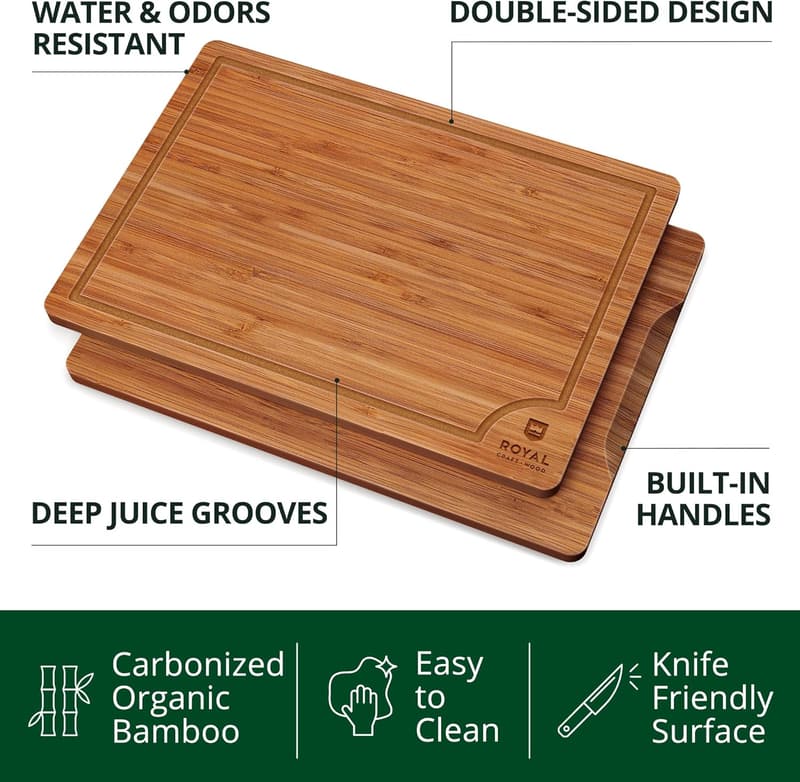 Bamboo Wooden Cutting Board Set with Juice Groove (3 Pcs)