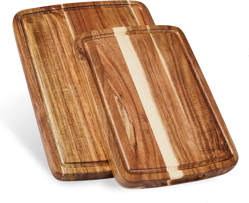 Acacia Wood Cutting Boards Set with Juice Groove - Gift Boxed