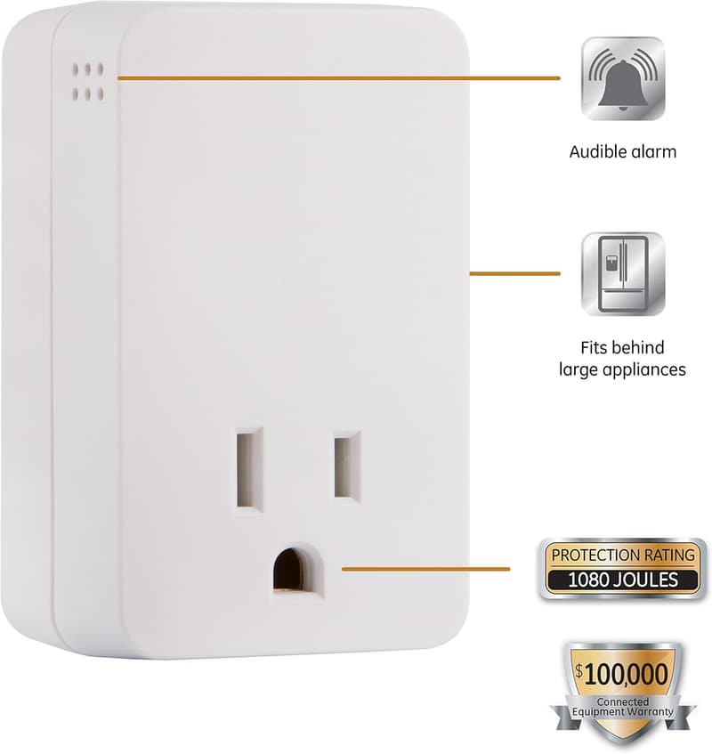 GE UltraPro Surge Protector with Alarm, 1080 Joules, White