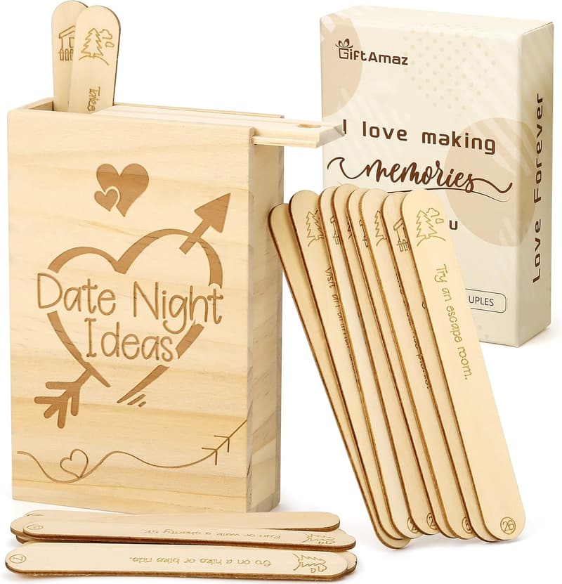 60 Date Night Ideas - Wooden Activity Box for Couples
