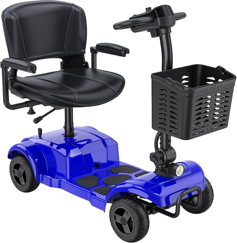 Electric Folding Mobility Scooter for Seniors, 15-Mile Range, Blue