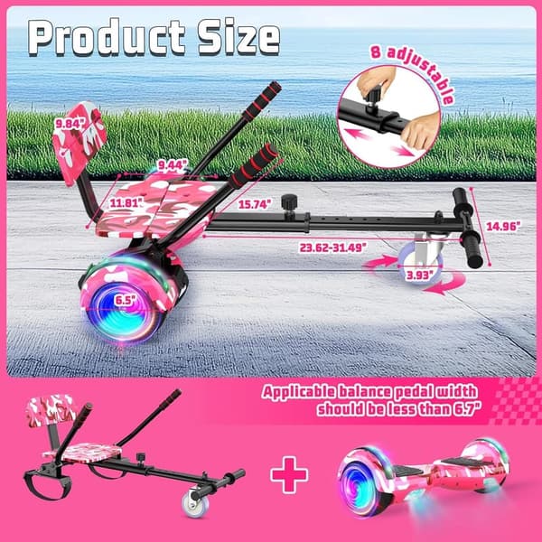 Adjustable Kids' Scooter Seat Attachment with Bluetooth LED Lights