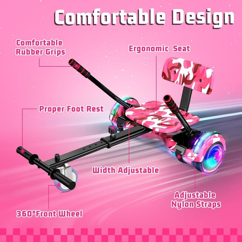 Adjustable Kids' Scooter Seat Attachment with Bluetooth LED Lights
