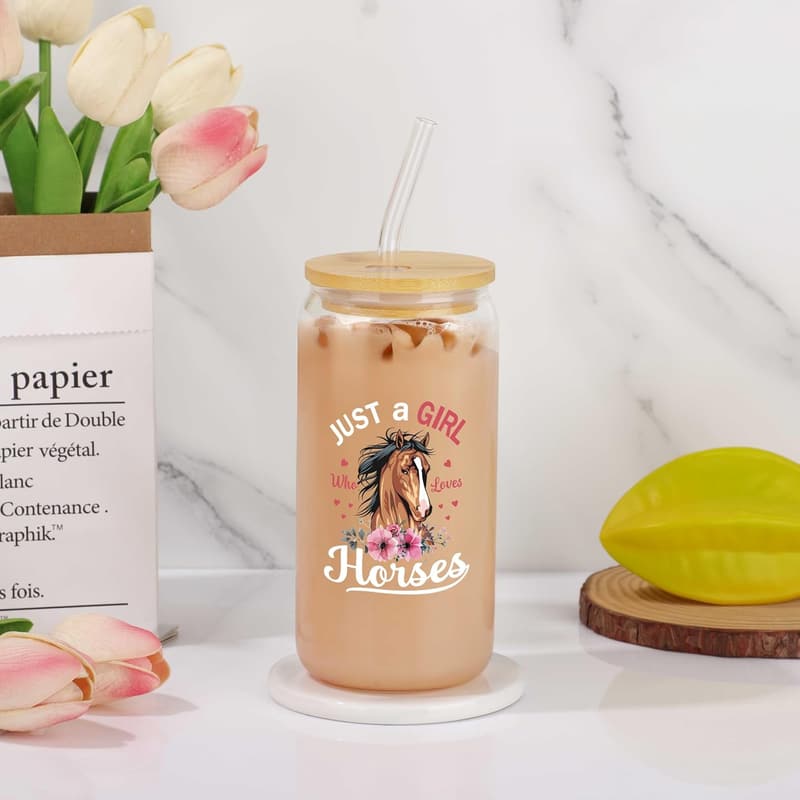 Horse Lover 6-Piece Gift Set: Tumbler, Socks, Stickers, Ornament, Hair Accessories