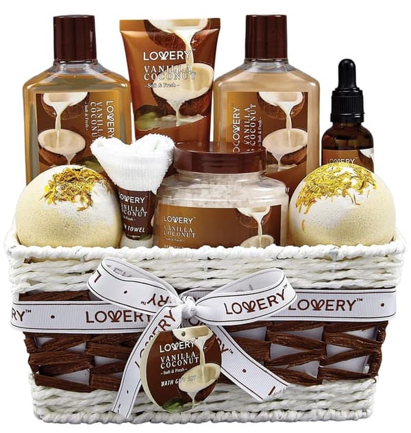 Vanilla Coconut Spa Gift Basket for Couples – 9 Piece Set