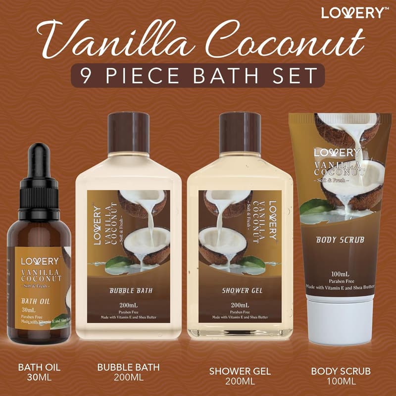 Vanilla Coconut Spa Gift Basket for Couples – 9 Piece Set