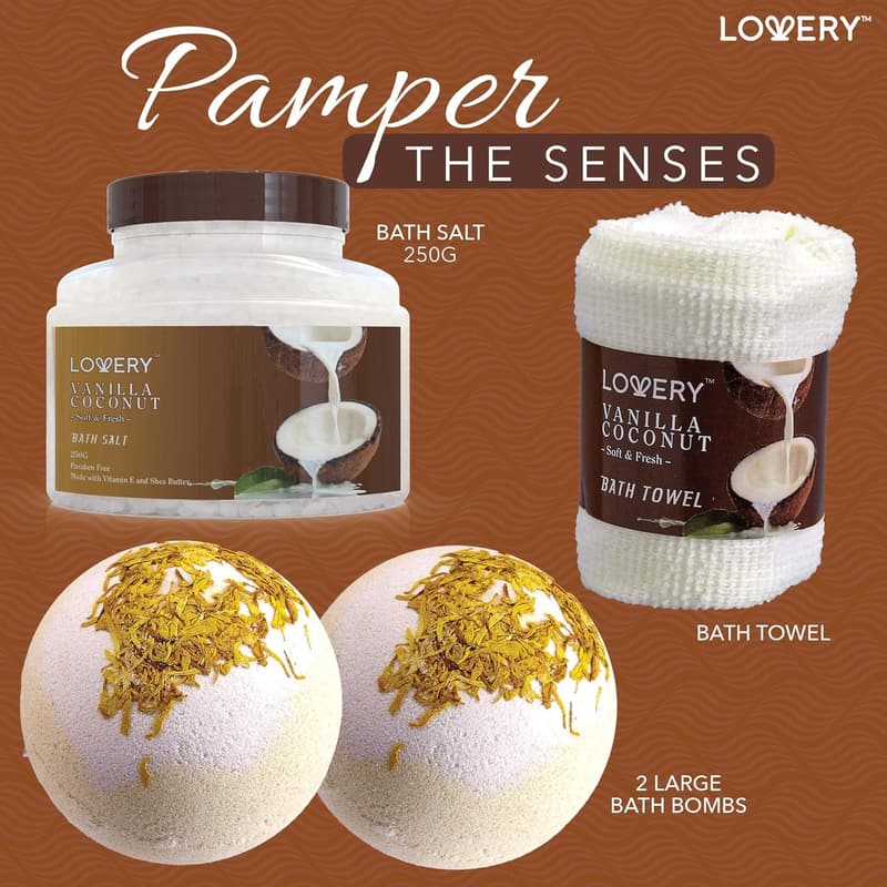 Vanilla Coconut Spa Gift Basket for Couples – 9 Piece Set