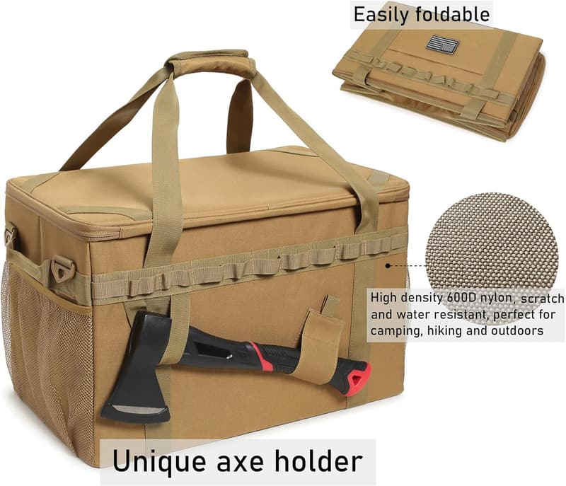 Tactical Camping Utility Tote with Axe Holder & Strap