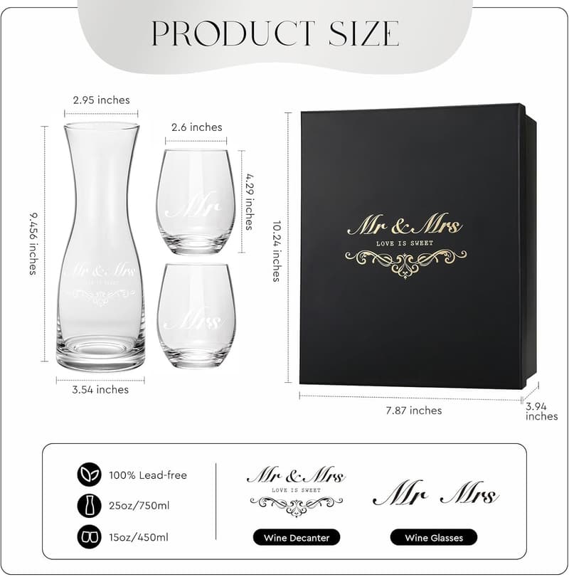 Mr & Mrs Wedding Wine Glasses Set for Newlyweds