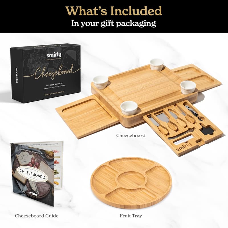 Large Bamboo Charcuterie Board Set - Ideal for Weddings & Housewarming