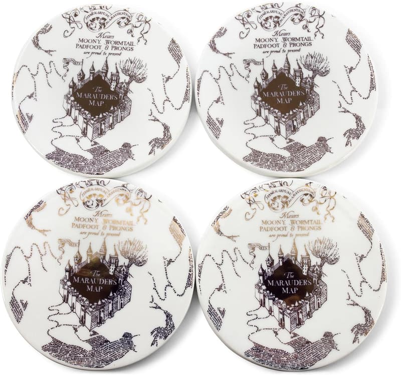 Marauder's Map Coaster Set - 4 Ceramic Coasters for Fans