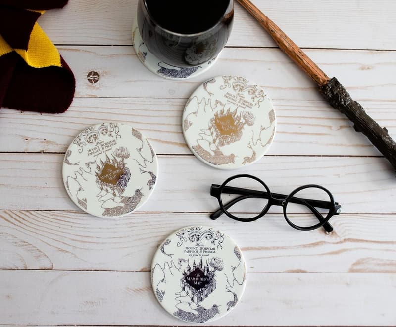 Marauder's Map Coaster Set - 4 Ceramic Coasters for Fans