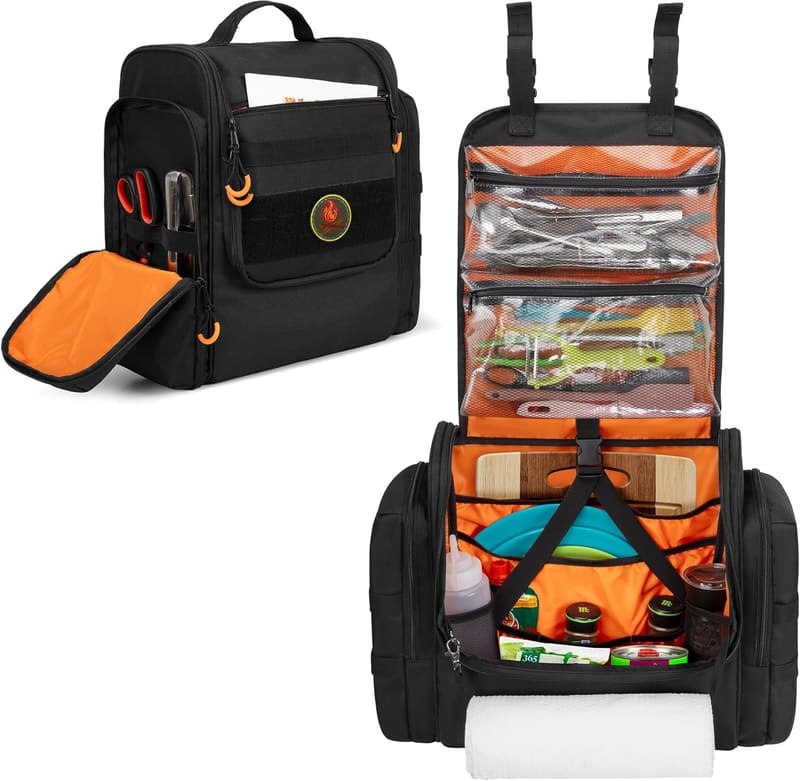 Portable Camping Kitchen Organizer with Paper Towel Holder