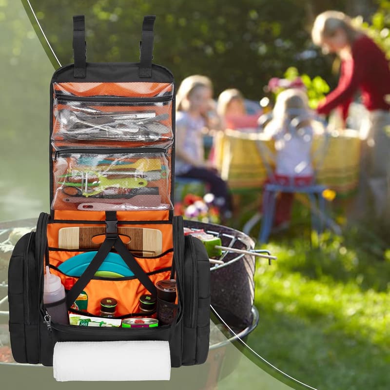 Portable Camping Kitchen Organizer with Paper Towel Holder