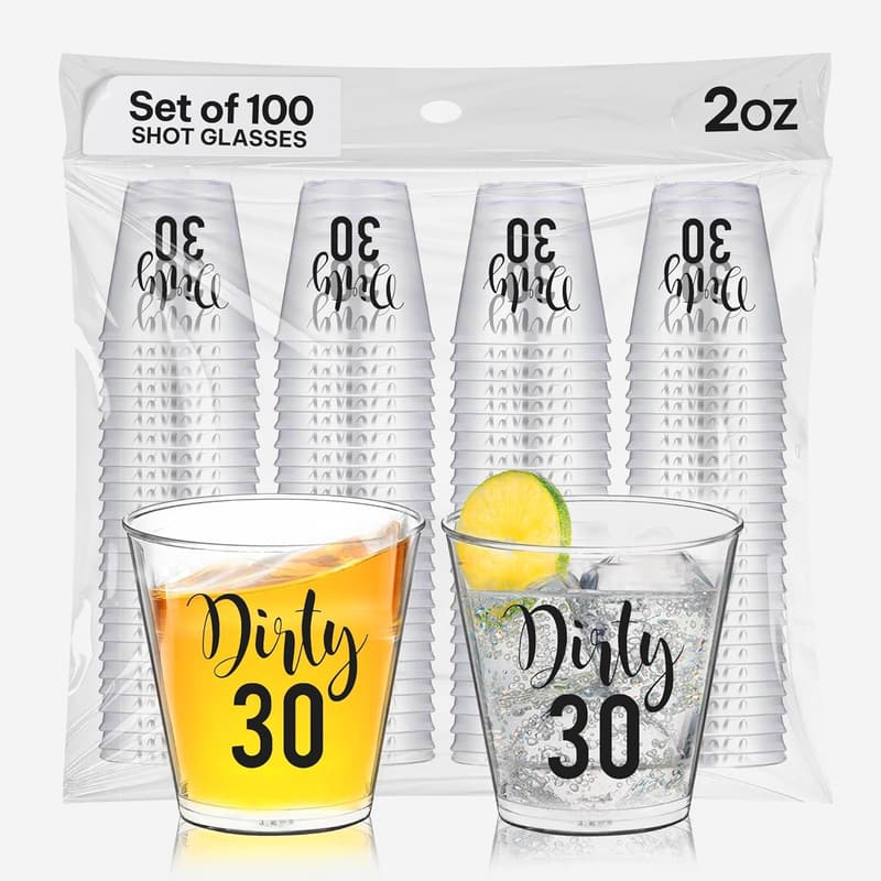 30th Birthday Disposable Shot Glasses - 100 PCS, 2oz - Party Favors