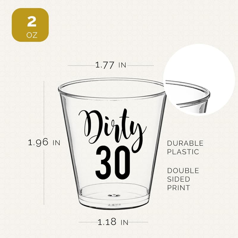 30th Birthday Disposable Shot Glasses - 100 PCS, 2oz - Party Favors
