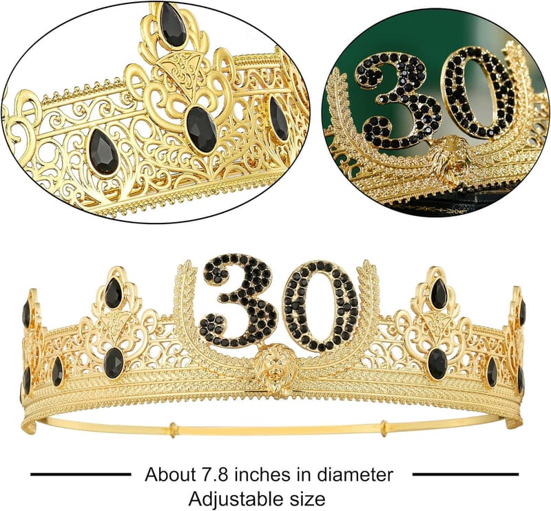 30th Birthday King Crown & Sash Set for Men (Gold)