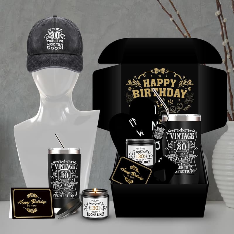 30th Birthday Gift Set for Men - 20 oz Tumbler & Candle