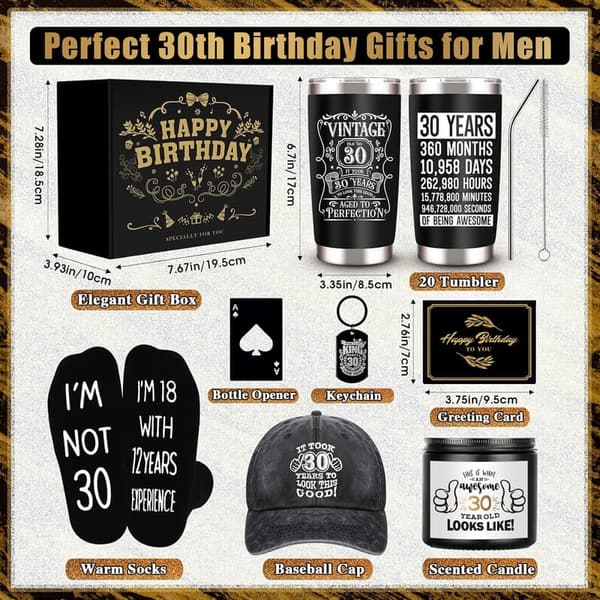 30th Birthday Gift Set for Men - 20 oz Tumbler & Candle
