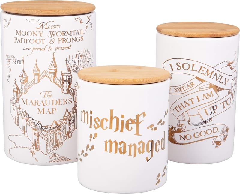 Marauder's Map Porcelain Canister Set - 3 Sizes, Gold Design