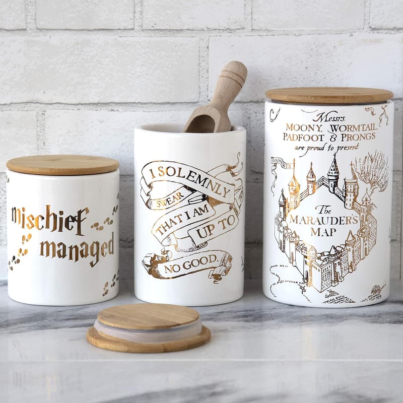 Marauder's Map Porcelain Canister Set - 3 Sizes, Gold Design