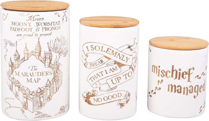 Marauder's Map Porcelain Canister Set - 3 Sizes, Gold Design