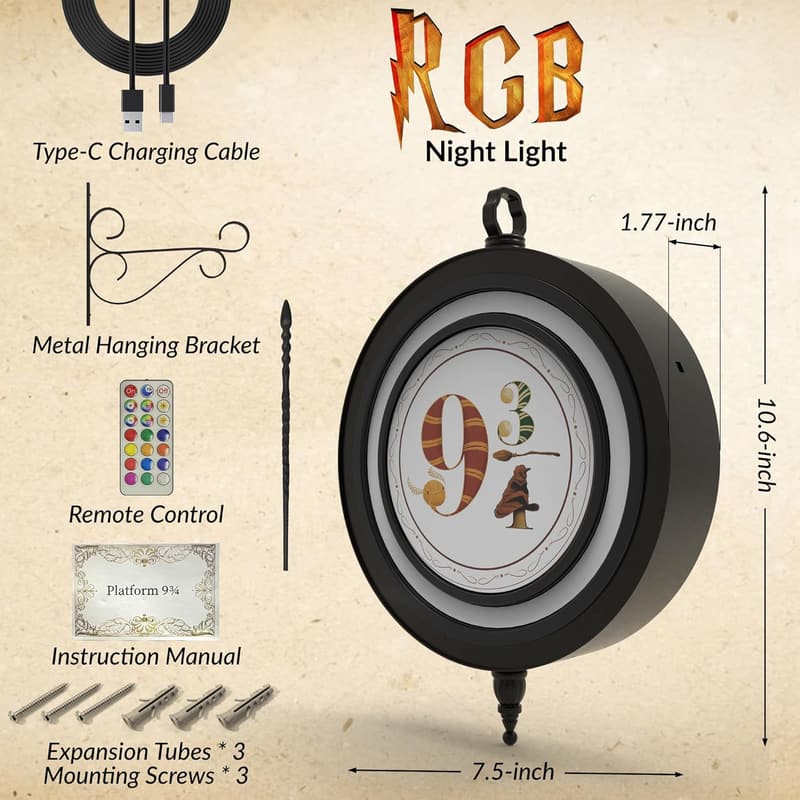 Wizard-Themed Night Light Sign for Birthday Decor - Rechargeable RGB