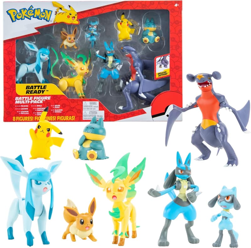 8-Pack Pokemon Figurine Set - Garchomp, Pikachu, Eevee & More