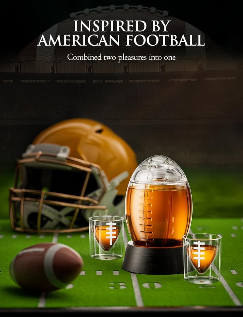 Football Whiskey Decanter Set with 2 Glasses for Father's Day