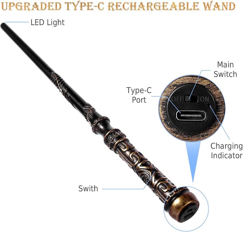 Rechargeable Wizard Wand with 5 Colors for Kids Cosplay