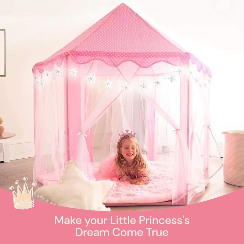Kids' Princess Play Tent with LED Star Lights - 55